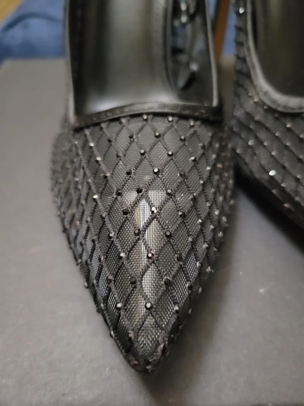 Express Black Pointed-Toe Crystal Mesh Heels